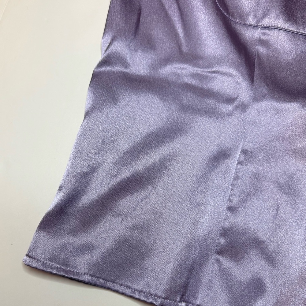 Vintage Express Satin Pointed Collar Zip Cropped Top Purple Size L - Picture 7 of 9